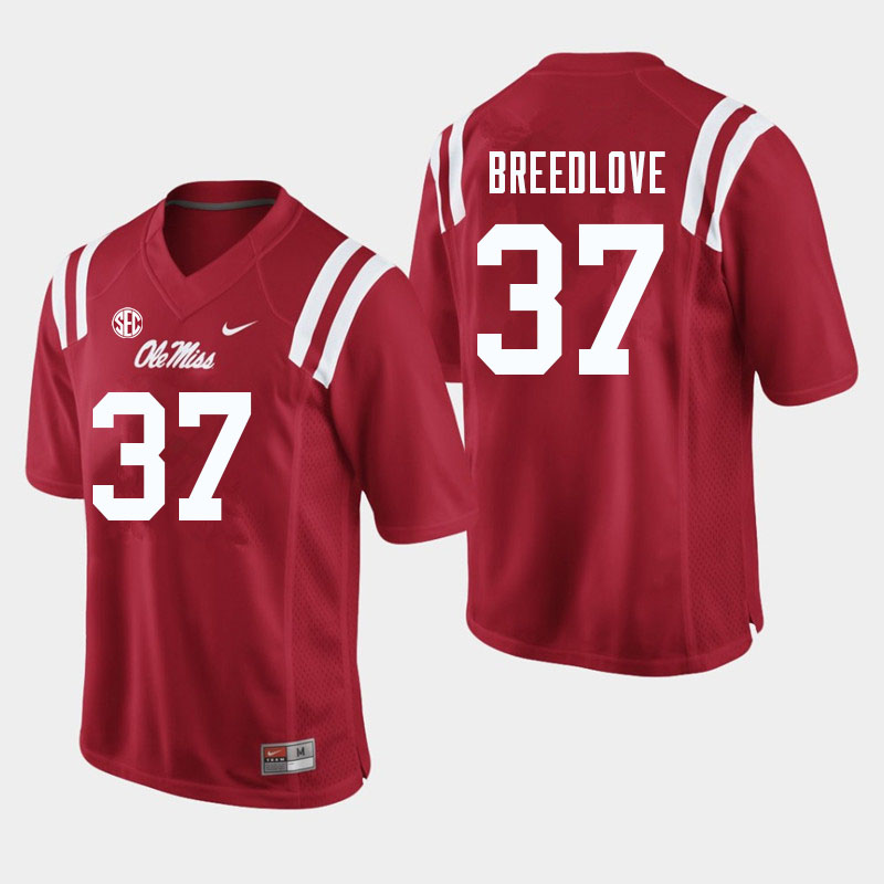 Men #37 Kyndrich Breedlove Ole Miss Rebels College Football Jerseys Sale-Red
